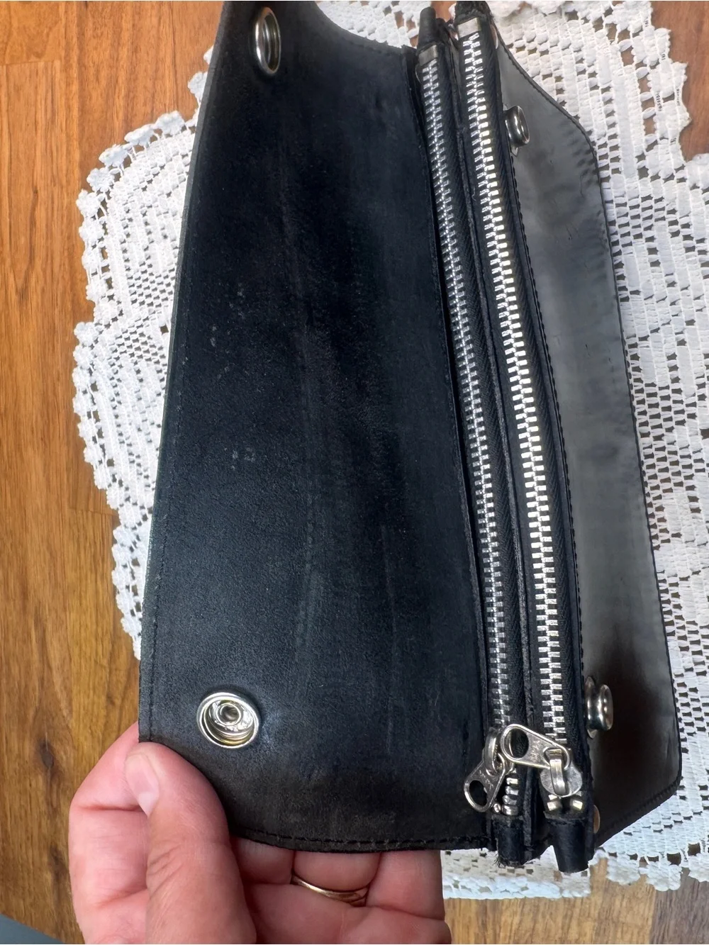 Ralph Lauren Black Embossed RL Leather Zip Motorcycle Wallet Vintage